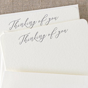 Set of 10 letterpress ‘Thinking of you’ cards || Small size - Flat - Ivory paper - matching Envelopes
