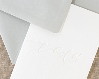 Pack of 5 letterpress 'xoxo' cards || 155 x 109mm (C6) size - Folded - White paper - Chalk envelopes