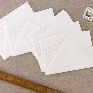 Set of 10 letterpress blossom note cards Small size Flat White paper matching Envelopes image 3