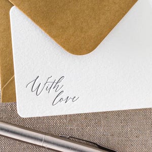 10 mini letterpress With love cards || Mini size 75 x 100mm, Slate ink on ivory paper with Kraft envelope