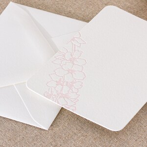 Set of 10 letterpress blossom note cards Small size Flat White paper matching Envelopes image 6