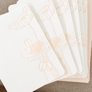 Set of 10 poppy letterpress note cards || Medium size - Flat - Ivory paper - Peach Envelopes
