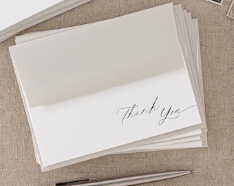 Set of 10 letterpress Thank you cards || Medium size - Flat - White paper - pale grey Envelopes