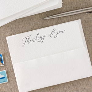 Set of 10 Letterpress 'Thinking of you' cards || Medium size - Flat - White paper - matching envelopes