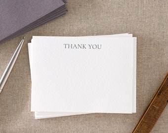 Set of 10 letterpress Thank you cards || Medium size - Flat - White paper - Smoke grey Envelopes
