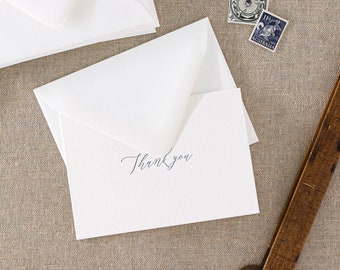 Pack of 10 letterpress 'Thank you' || Small size, Folded, White paper, matching envelopes