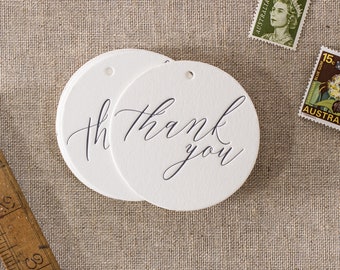 Set of 10 letterpress 'Thank you' tags || 60mm round - Ivory paper