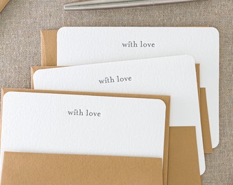 Set of 10 letterpress 'With love' cards || Medium size - Flat - White paper - Harvest Envelopes