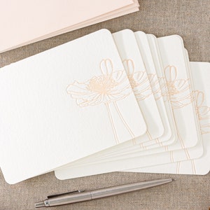 Set of 10 poppy letterpress note cards || Medium size - Flat - Ivory paper - Peach Envelopes