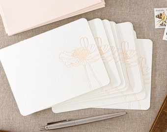 Set of 10 poppy letterpress note cards || Medium size - Flat - Ivory paper - matching Envelopes