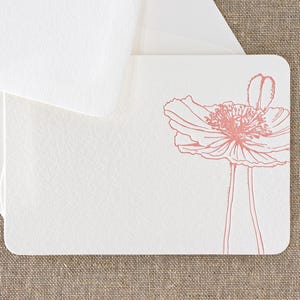 Set of 10 poppy letterpress note, gift or thank you cards || Small size - Flat - White paper - matching Envelopes