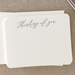 Set of 10 Letterpress 'Thinking of you' cards || Medium size - Flat - Ivory paper - matching envelopes