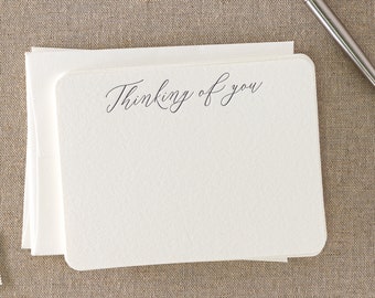 Set of 10 Letterpress 'Thinking of you' cards || Medium size - Flat - Ivory paper - matching envelopes