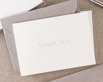 Pack of 10 letterpress 'Thank you' cards || 155 x 109mm (C6) size - Folded - Ivory paper - Cement envelopes