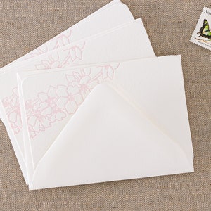 Set of 10 letterpress blossom note cards Small size Flat White paper matching Envelopes image 4