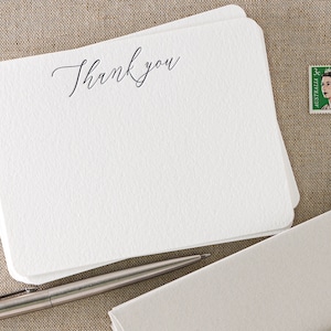 Set of 10 Letterpress 'Thank you' cards || Medium size - Flat - White paper - Pale grey envelopes