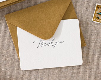 10 mini letterpress Thank you cards || Mini size 75 x 100mm, Slate ink on ivory paper with Kraft envelope