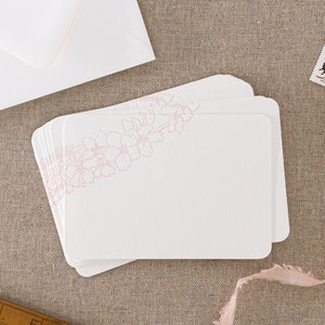 Set of 10 letterpress blossom note cards || Small size - Flat - White paper - matching Envelopes