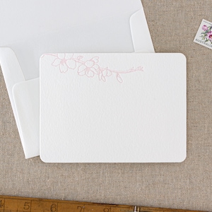 Set of 10 blossom letterpress note cards || Medium size - Flat - White paper - matching Envelopes