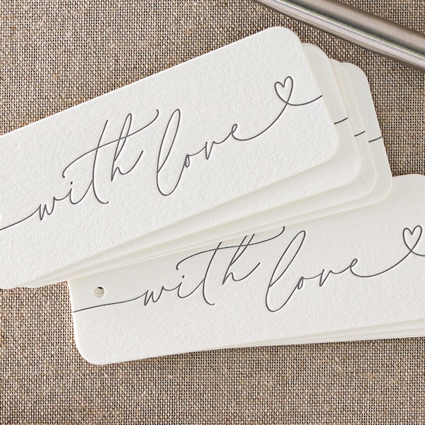 Set of 10 letterpress 'With love' tags || 42 x 110mm - Ivory paper