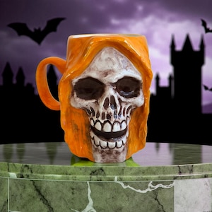Handmade Ceramic 3D Skull Mug – Gothic Horror Coffee Cup, Spooky Halloween Gift, Creepy Pottery  Mug