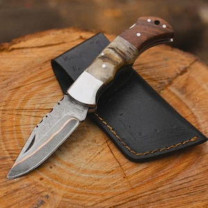 Handcrafted Copper Damascus Folding Knife