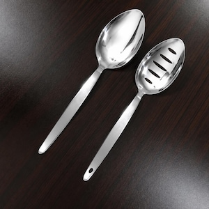 Juego de cucharas Kunz grises hechas a mano, acero inoxidable 18/10, utensilios de chef ranurados macizos