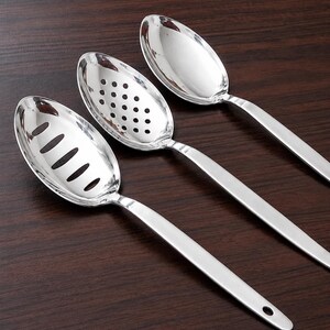 Gray Kunz Stainless Steel Serving Spoons Set of 3, Slotted Skimmer Solid