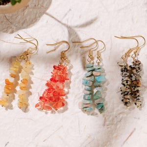 Natural crystal earrings handmade, healing gemstone dangle jewelry for women, unique boho drop earrings gift for her