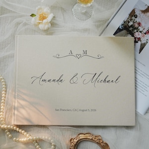Libro de firmas para recepción de boda, álbum de fotos de lino, libro de firmas moderno, libro de firmas para boda, álbum de recortes de tapa dura, recuerdo de boda