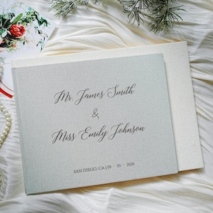 Libro de firmas personalizado, libro de firmas de lino, libro de firmas de boda, álbum de fotos de lino, libro de firmas moderno, álbum de recortes de tapa dura, regalo de recuerdo.