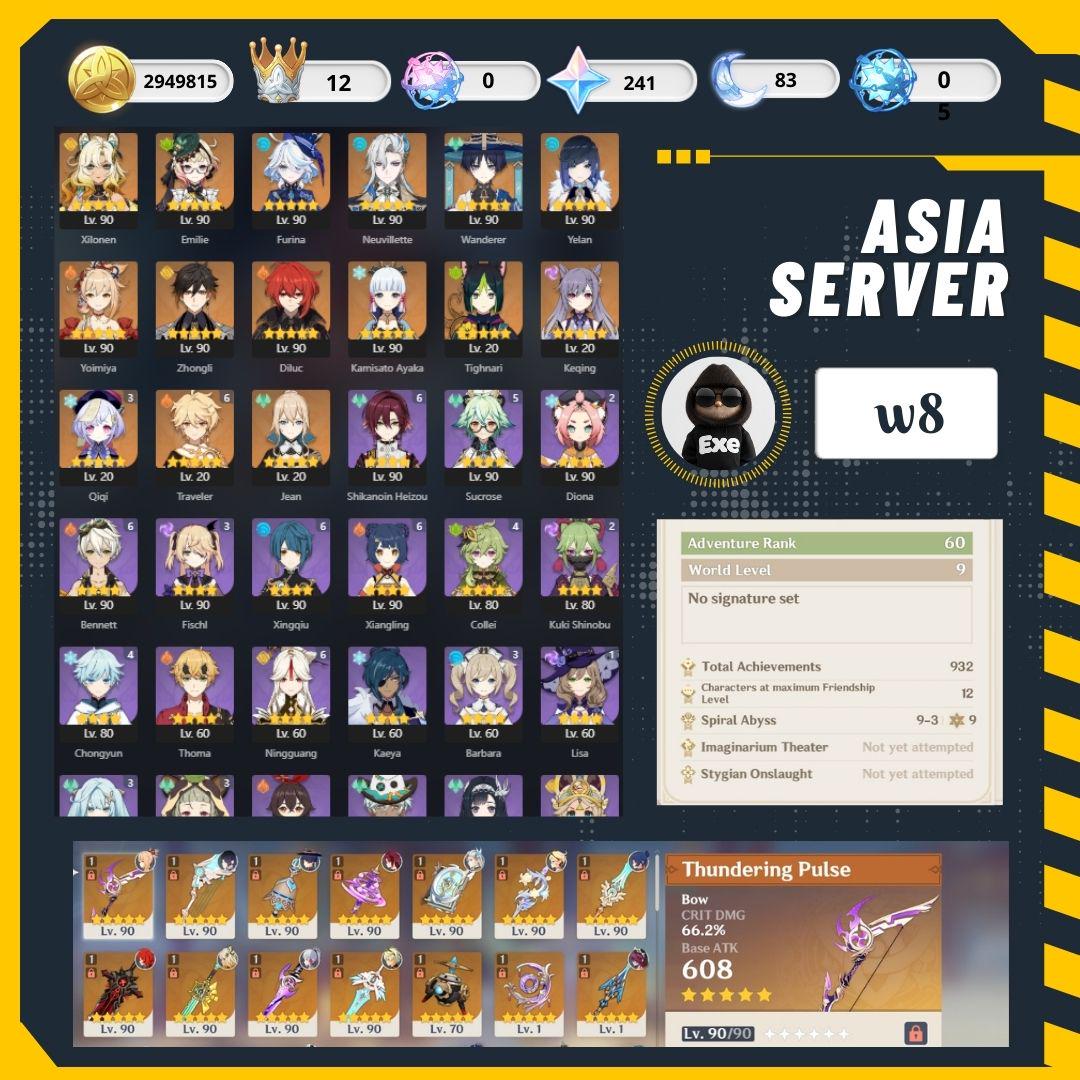 Compte Genshin Impact Serveur Europe (EU) - Avec Divers Personnages/ressources - Neuf (non Utilisé Tel Quel)