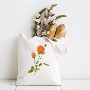 Red Rose Tote Bag, Organic Cotton. Vegan Friendly. Red Rose Illustration, Red Rose Art Gift. Rose Botanical Illustration.