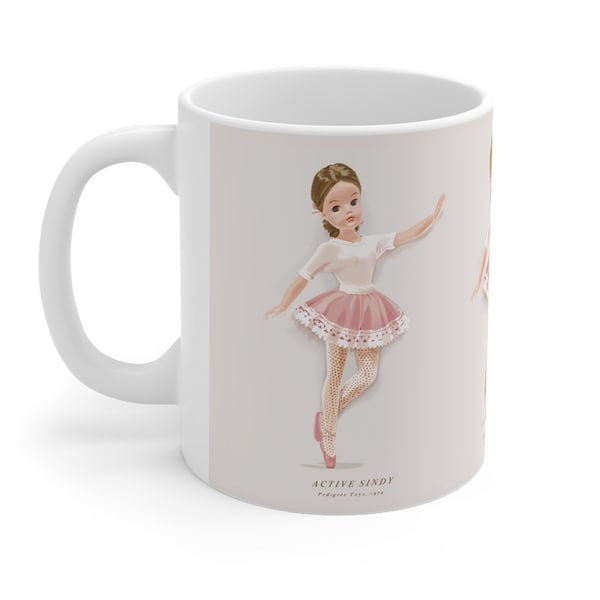 Classic Sindy Doll retro mug. Blond, Brunette and Auburn Sindy. Ballerina Mug. Ceramic. 11oz. retro mug. Sindy art mug. Throwback mug.