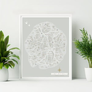 Framed Lake District Print. Lake District Illustrated Map Poster. Lake District Wall Art. Lake District Map Poster. Lake District Wall Art.
