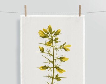 Gorse Wildflower Tea Towel. Botanical Wildflower Tea Towel. Cottage Core Floral Tea Towel. Boho Chic Tea Towel. Mother's day tea towel.