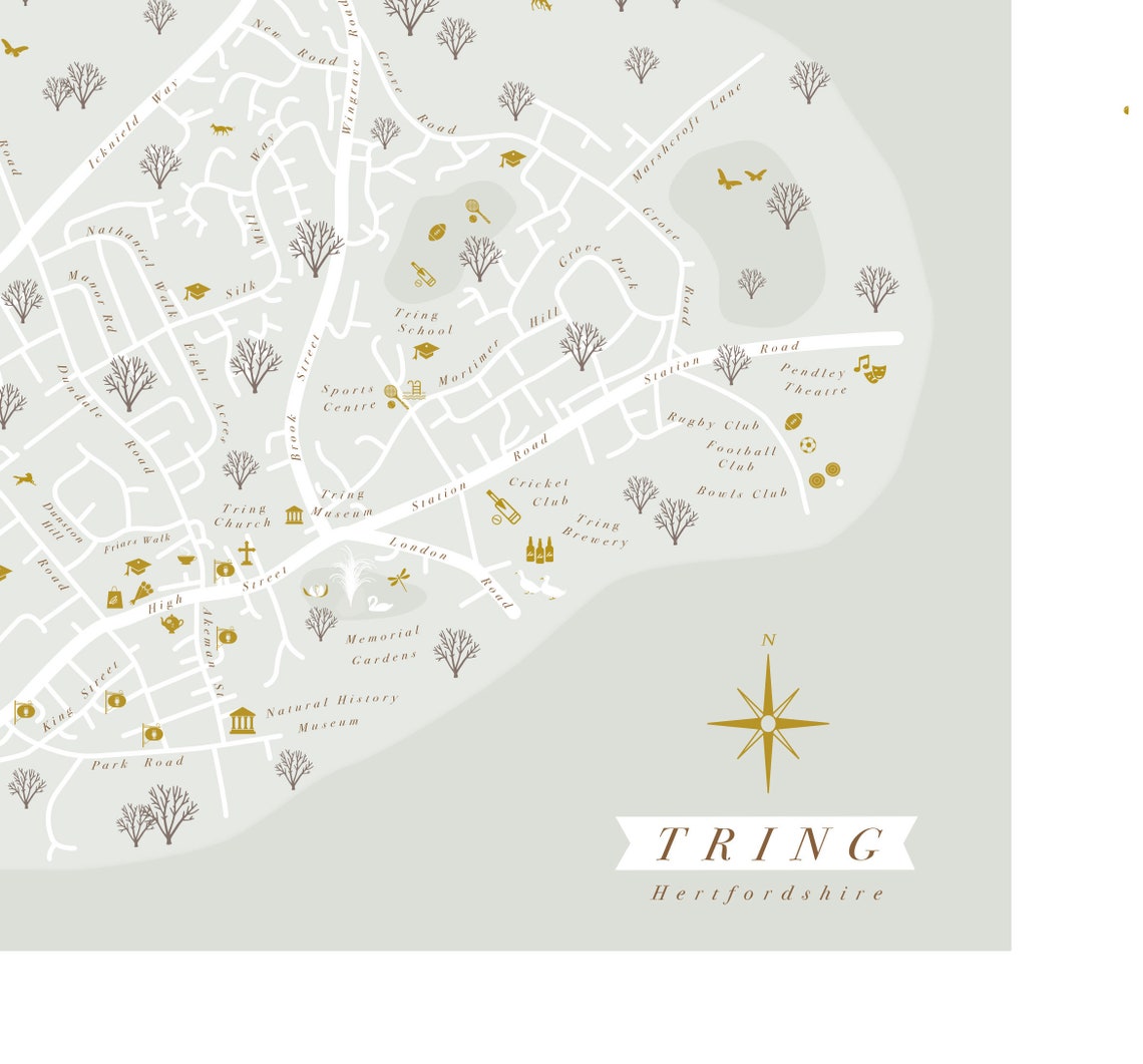 Framed Tring Map Print. Illustrated Map of Tring Etsy