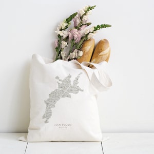 Bolsa de tela de los Cotswolds. 100 % algodón orgánico. Bolsa de tela con el mapa de los Cotswolds. Mapa de los Cotswolds, regalo de los Cotswolds, Camino de los Cotswolds.