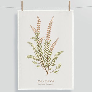 Heather Tea Towel. 100% Cotton. Botanical Wildflower Tea Towel. Pink Flower Tea Towel. Heather Art. Heather Botanical Illustration.