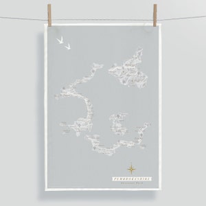 Pembrokeshire Coast Tea Towel. 100% Cotton Tea Towel. 48 x 70cm. Illustrated Map. Pembrokeshire Art Gift. Pembrokeshire Wedding