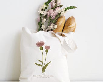 Thistle Tote Bag. Organic Cotton. Thistle Gift. Pink Wildflower Tote Bag. Thistle Botanical Illustration. Thistle Art.