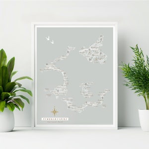 Framed Pembrokeshire Map Print. Pembrokeshire Illustrated Map. Pembrokeshire Coast Wall Art. Wales Wall Art.