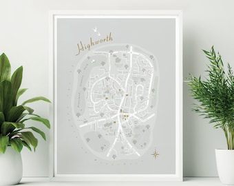 Unframed Highworth Print. illustrated Map of Highworth. Wiltshire Map Print. UK Market Town Map