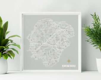 Framed Dartmoor Map Print. Solid Wood Framed Dartmoor Map Poster. Dartmoor Wall Art Print.