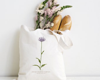 Rampion Plant Tote Bag, 100% Organic Cotton. Purple Flower, Plant Tote, Botanical Gift. May Day Gift for her