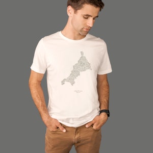 T-shirt homme carte des Cornouailles. 100 % coton biologique, carte illustrée des Cornouailles. T-shirt Cornouailles. Cadeau de Cornouailles. T-shirt. Cadeau Cornwall, T-shirt