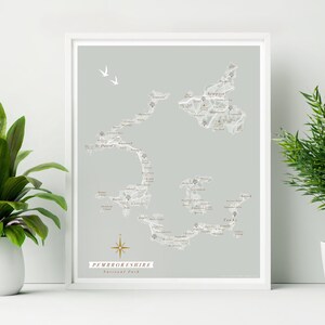 Unframed Pembrokeshire Map Print. Pembrokeshire Coast Illustrated Map. Pembrokeshire Wall Art. Pembrokeshire Art. Pembrokeshire Map Poster.