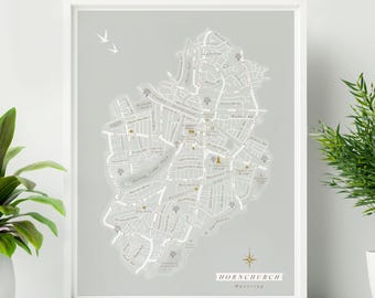 Unframed Hornchurch Map Print. Hornchurch Illustrated Map. Havering Map Print. Hornchurch Map Poster. Hornchurch Art. Hornchurch Art Print.
