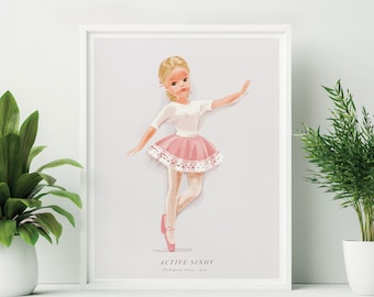 Framed Active Sindy Art Print. Blond, Brunette or Auburn. Sindy Poster. Sindy Wall Art. Sindy Doll Art