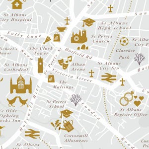 Unframed St Albans Map Print. Illustrated Map of St Albans, St Albans ...